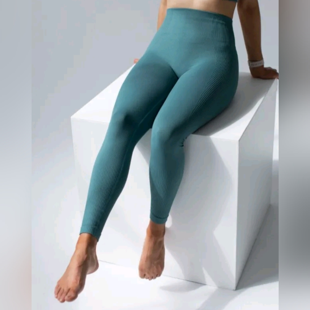 Savvi Fit Ashtanga Leggings Tight Yoga RibbedOlive Green Women's XL